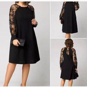 2/$40 Black Knee Length Dress with Long Lace Sleeves Midi Party Cocktail Evening